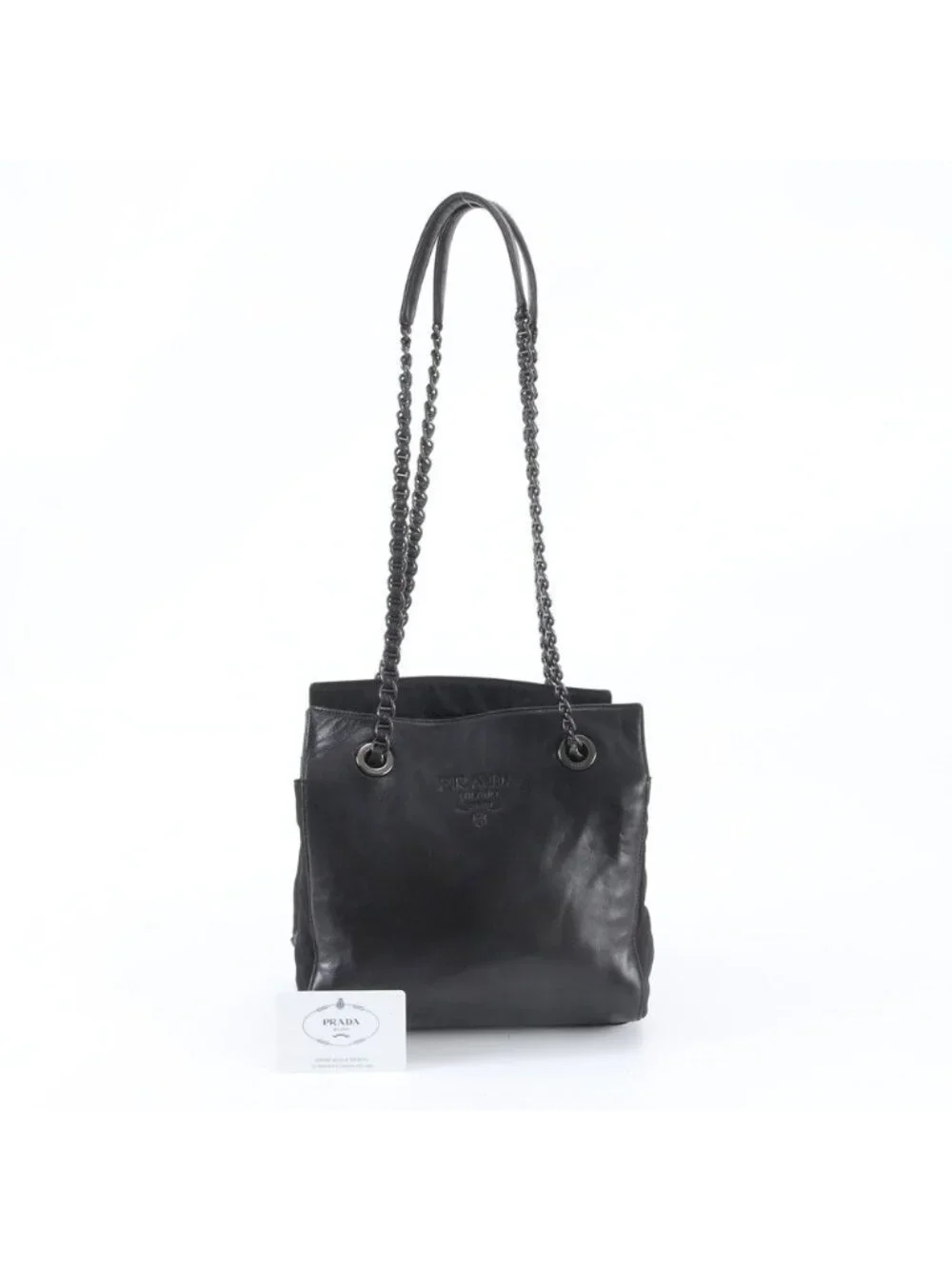 Prada Chain Leather Shoulder Bag Tote Black